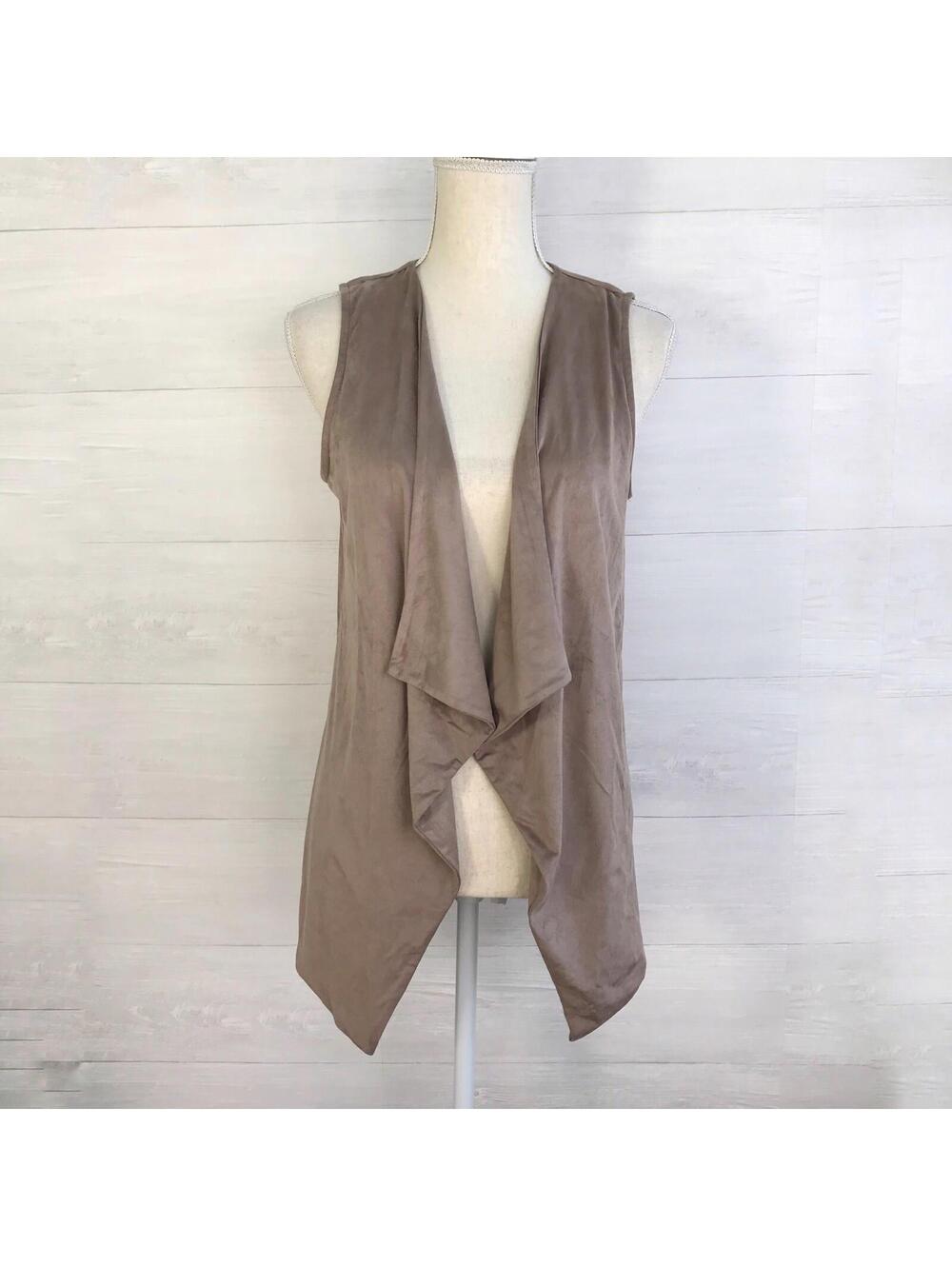 NWT Bobeau Nordstrom Gray Faux Suede Waterfall Vest Petite M Draped Open Front